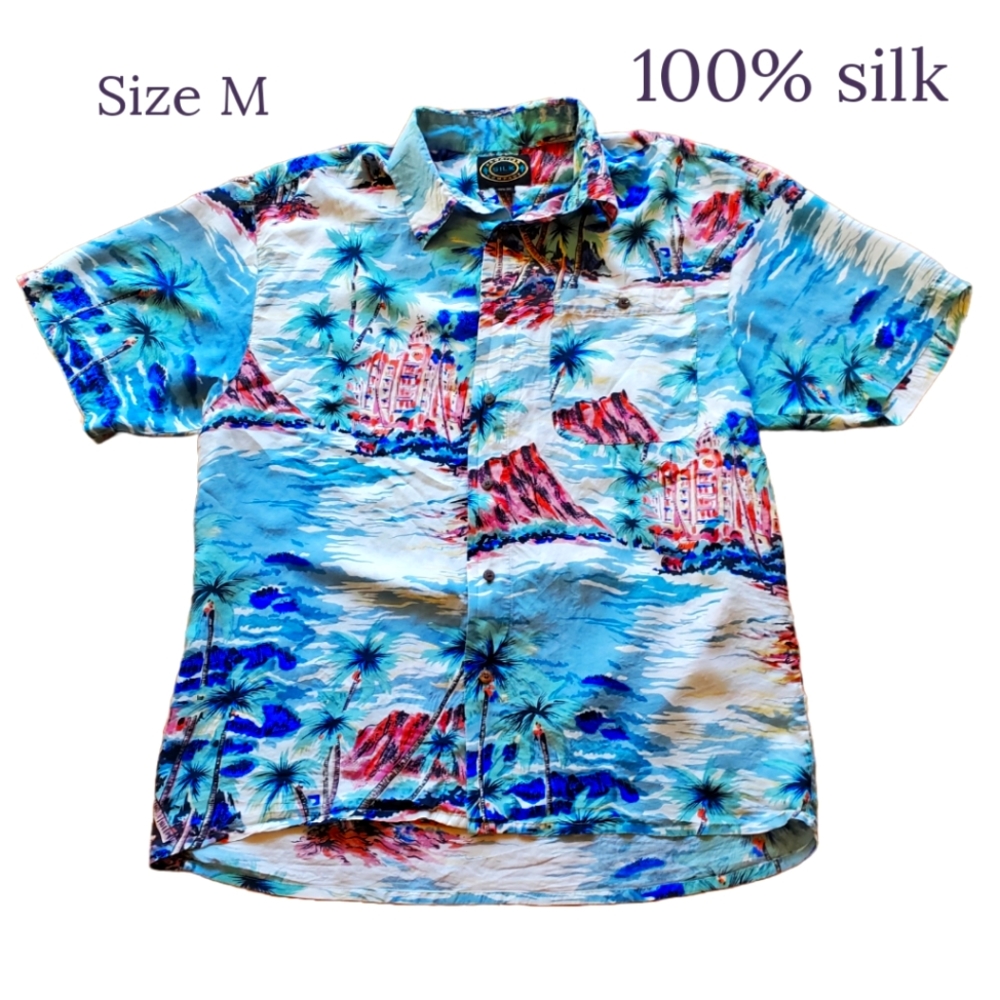Hawaiian SILK Company casual button up shirt, size Medium, vacation, beach